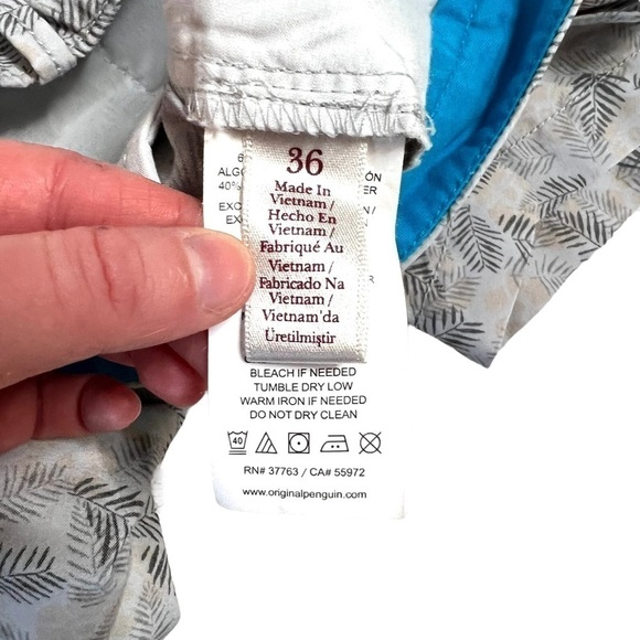 Penguin Men’s Grey Leaf Palm Frond Patterned Lightweight Hybrid Shorts Size 36 - Picture 9 of 16